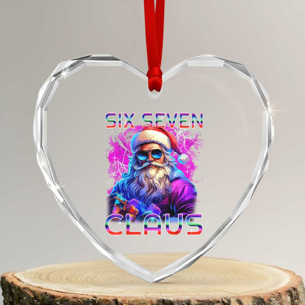 Funny Six Seven Claus Heart Crystal Glass Ornament 67 Christmas Santa Meme Gen Alpha - Wonder Print Shop