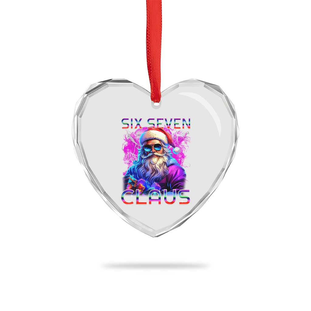 Funny Six Seven Claus Heart Crystal Glass Ornament 67 Christmas Santa Meme Gen Alpha - Wonder Print Shop