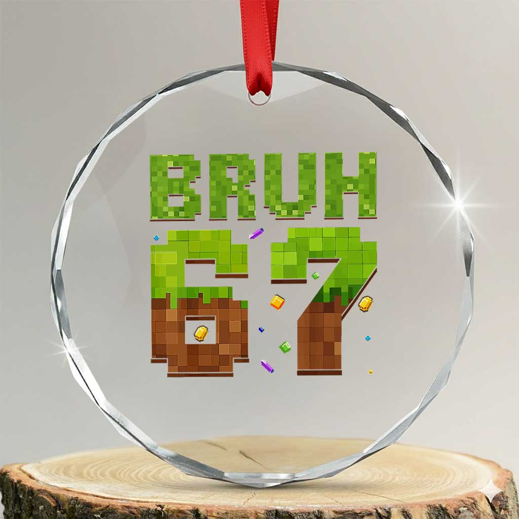 Funny Six Seven Crystal Glass Ornament 67 Meme 6 7 Boy Game Pixel Number - Wonder Print Shop