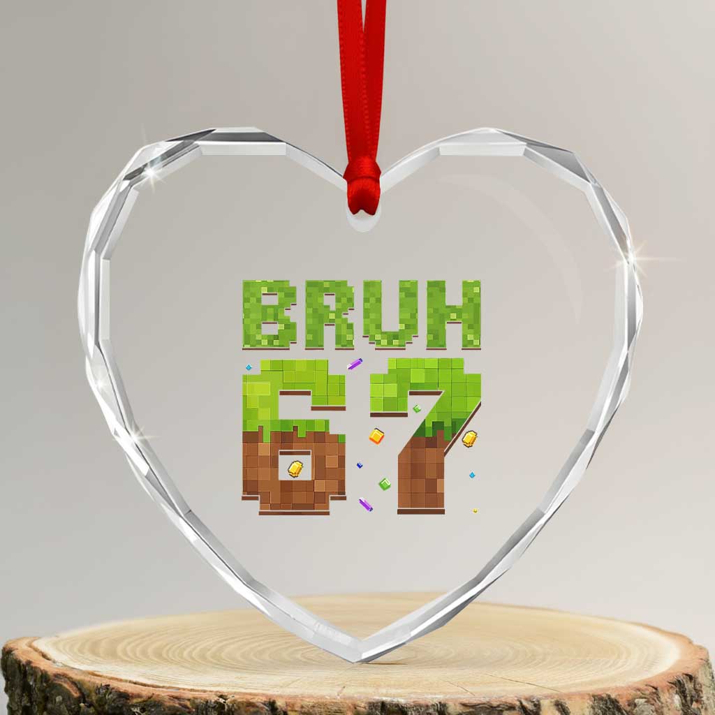 Funny Six Seven Heart Crystal Glass Ornament 67 Meme 6 7 Boy Game Pixel Number - Wonder Print Shop