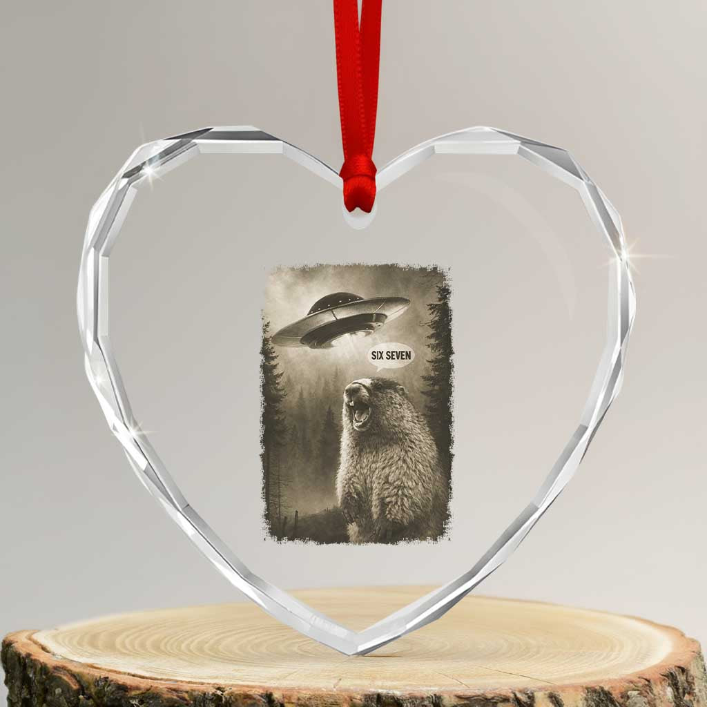 Funny Six Seven Heart Crystal Glass Ornament Screaming Groundhog UFO Meme
