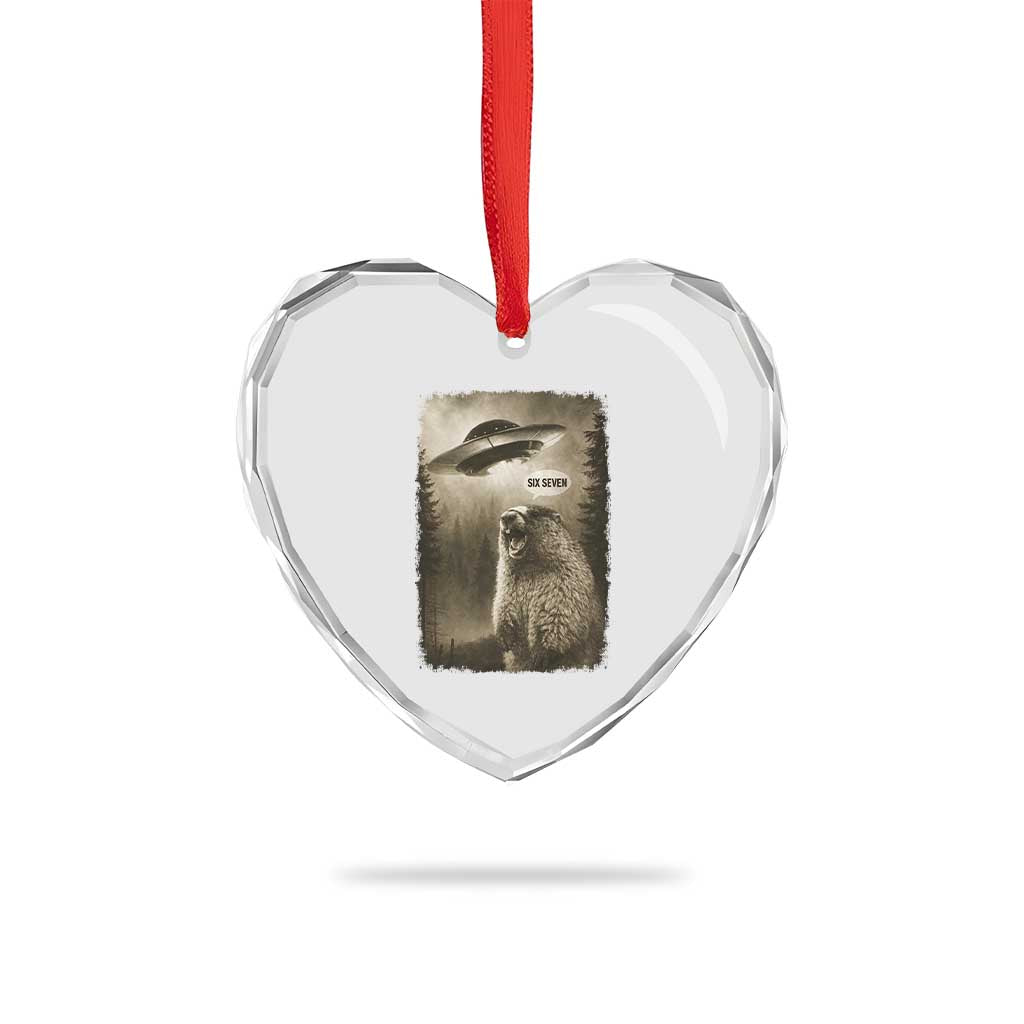 Funny Six Seven Heart Crystal Glass Ornament Screaming Groundhog UFO Meme