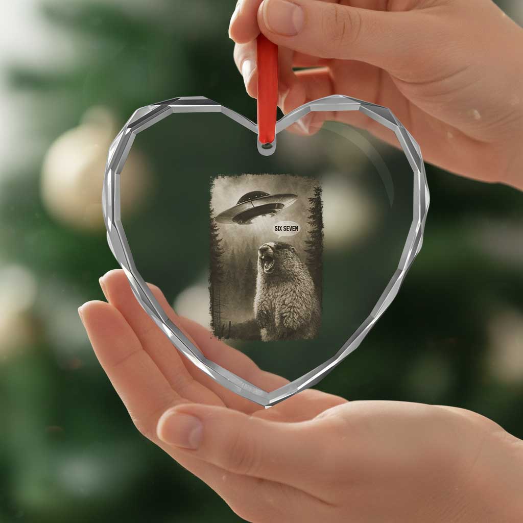 Funny Six Seven Heart Crystal Glass Ornament Screaming Groundhog UFO Meme
