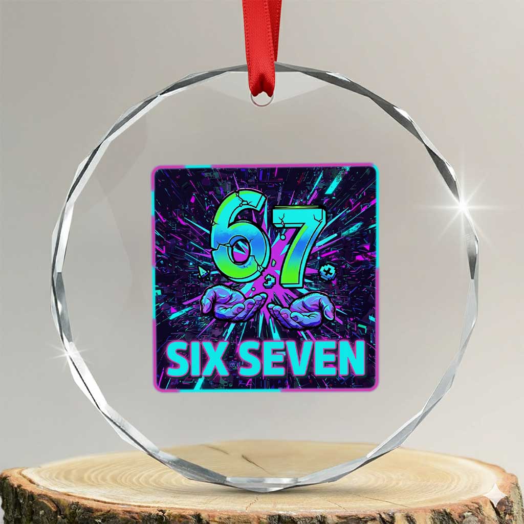 Funny Six Seven Meme Crystal Glass Ornament Cyberpunk Neon Style