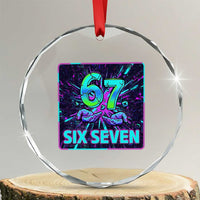 Funny Six Seven Meme Crystal Glass Ornament Cyberpunk Neon Style