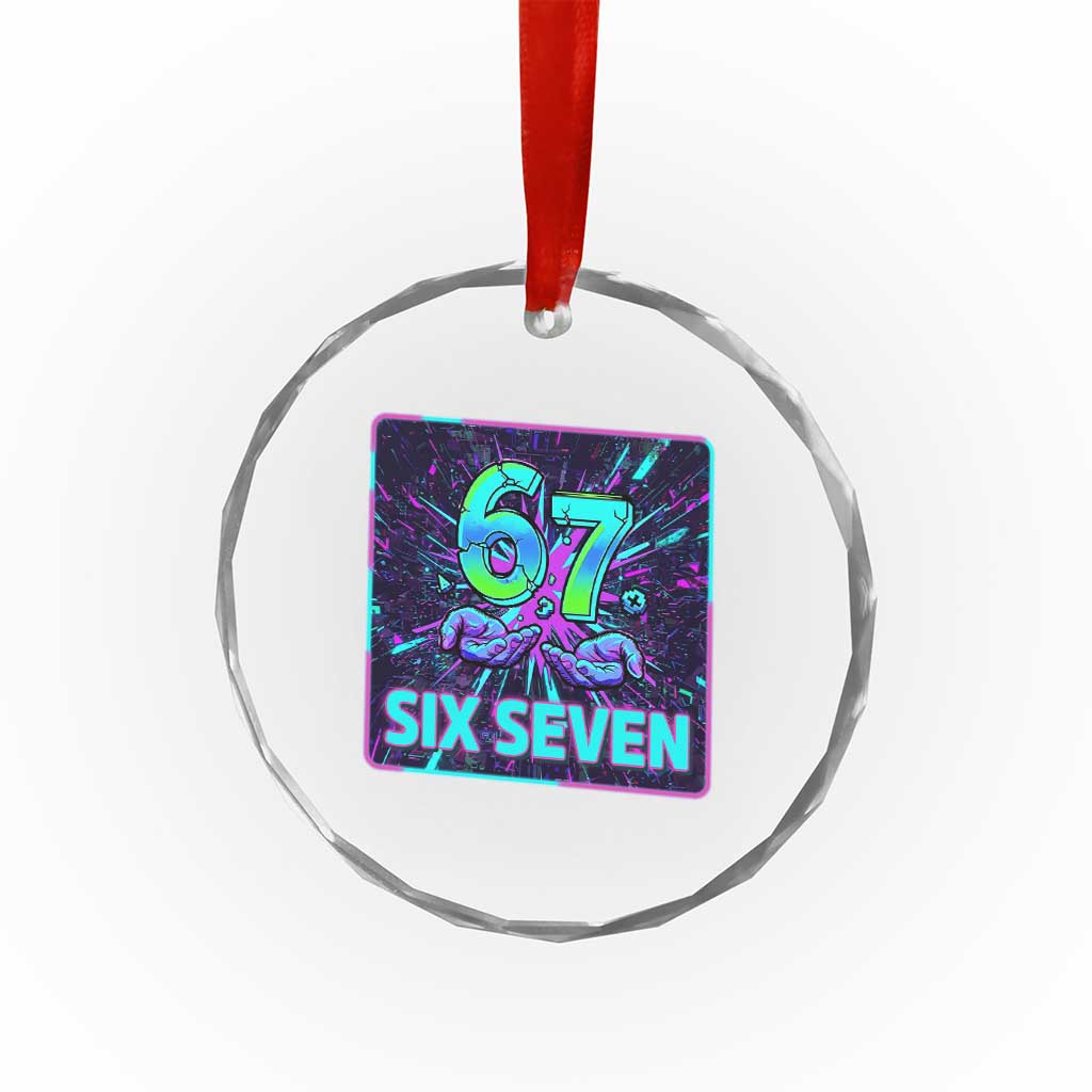 Funny Six Seven Meme Crystal Glass Ornament Cyberpunk Neon Style