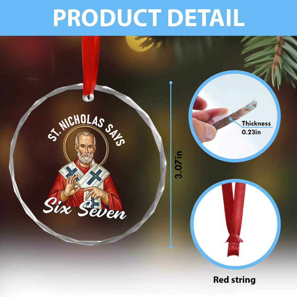 Funny Six Seven Meme Crystal Glass Ornament Saint Nicholas Says 67 Gen Alpha Slang - Wonder Print Shop