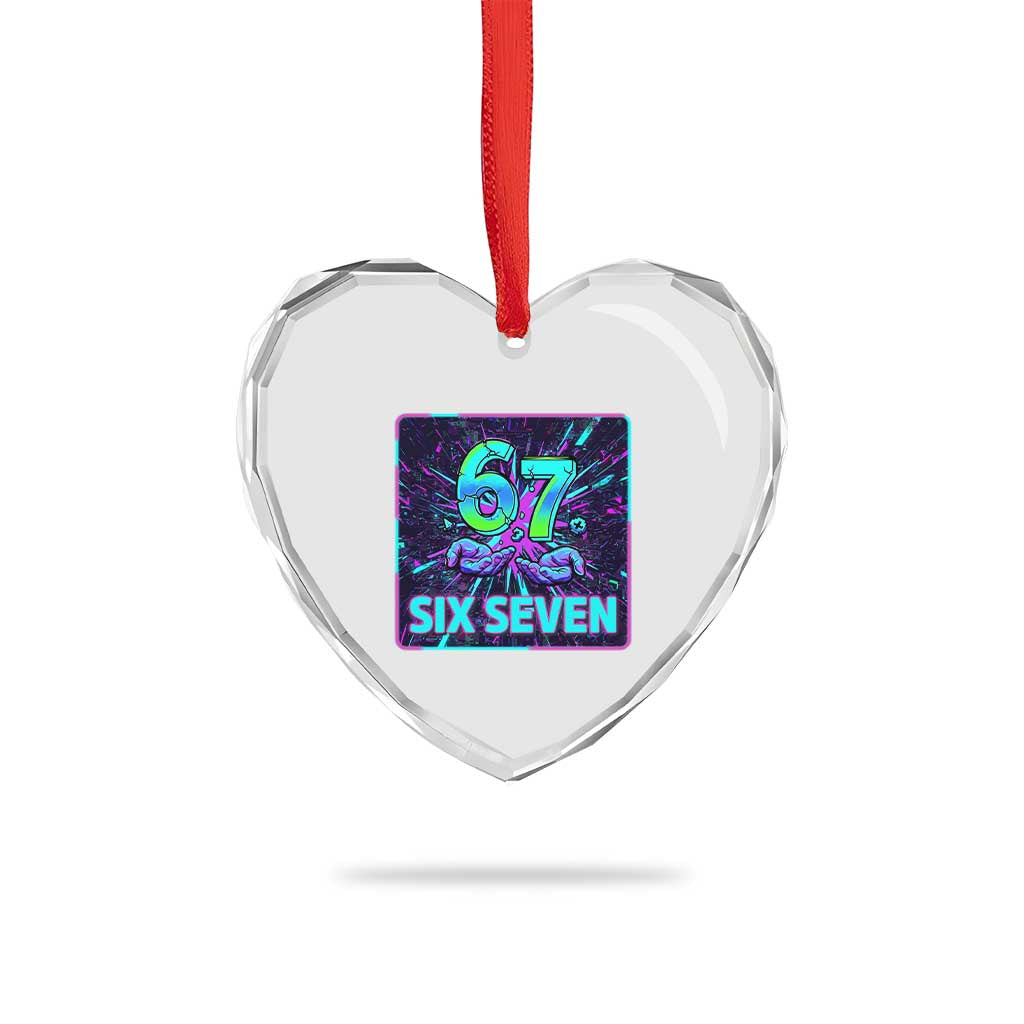 Funny Six Seven Meme Heart Crystal Glass Ornament Cyberpunk Neon Style