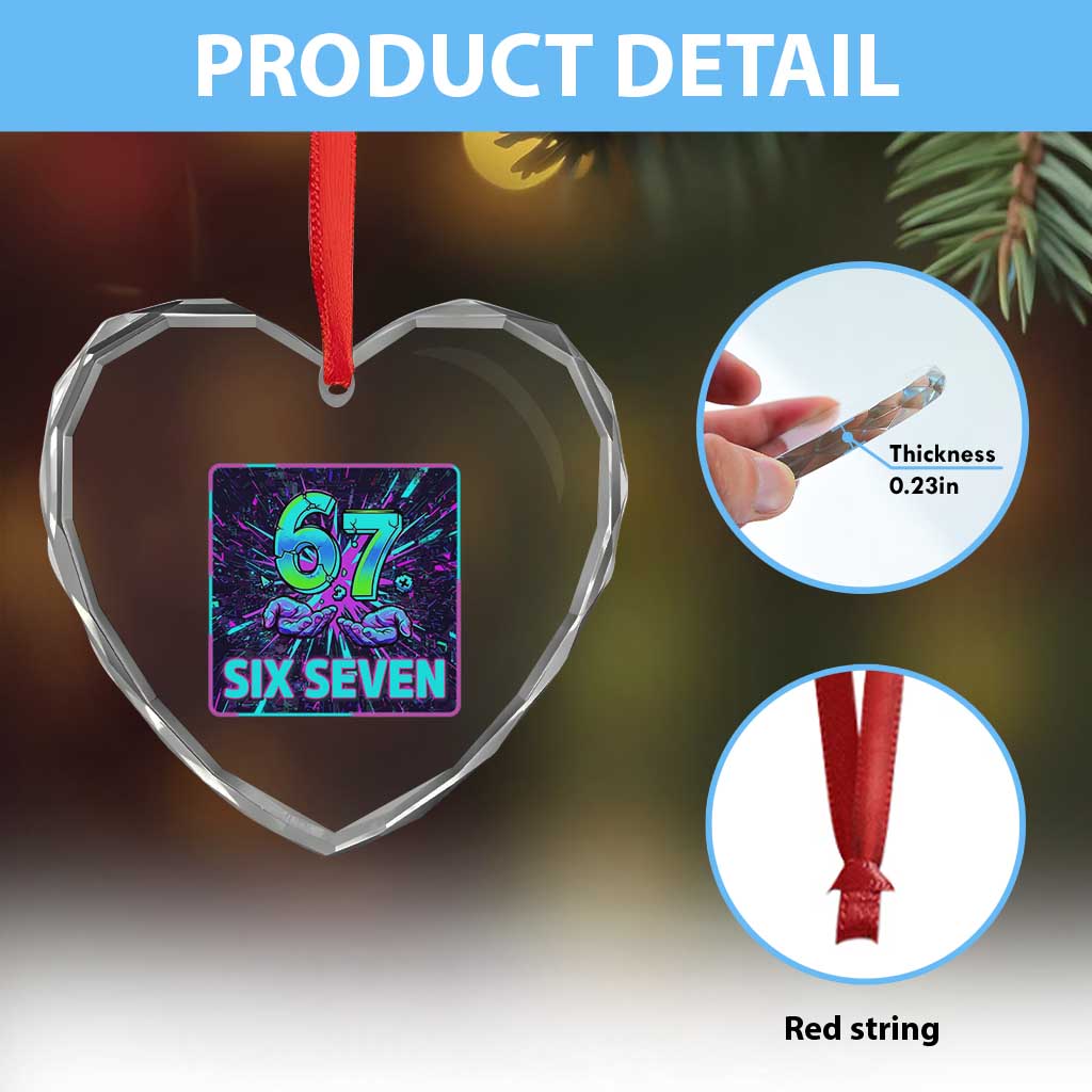 Funny Six Seven Meme Heart Crystal Glass Ornament Cyberpunk Neon Style