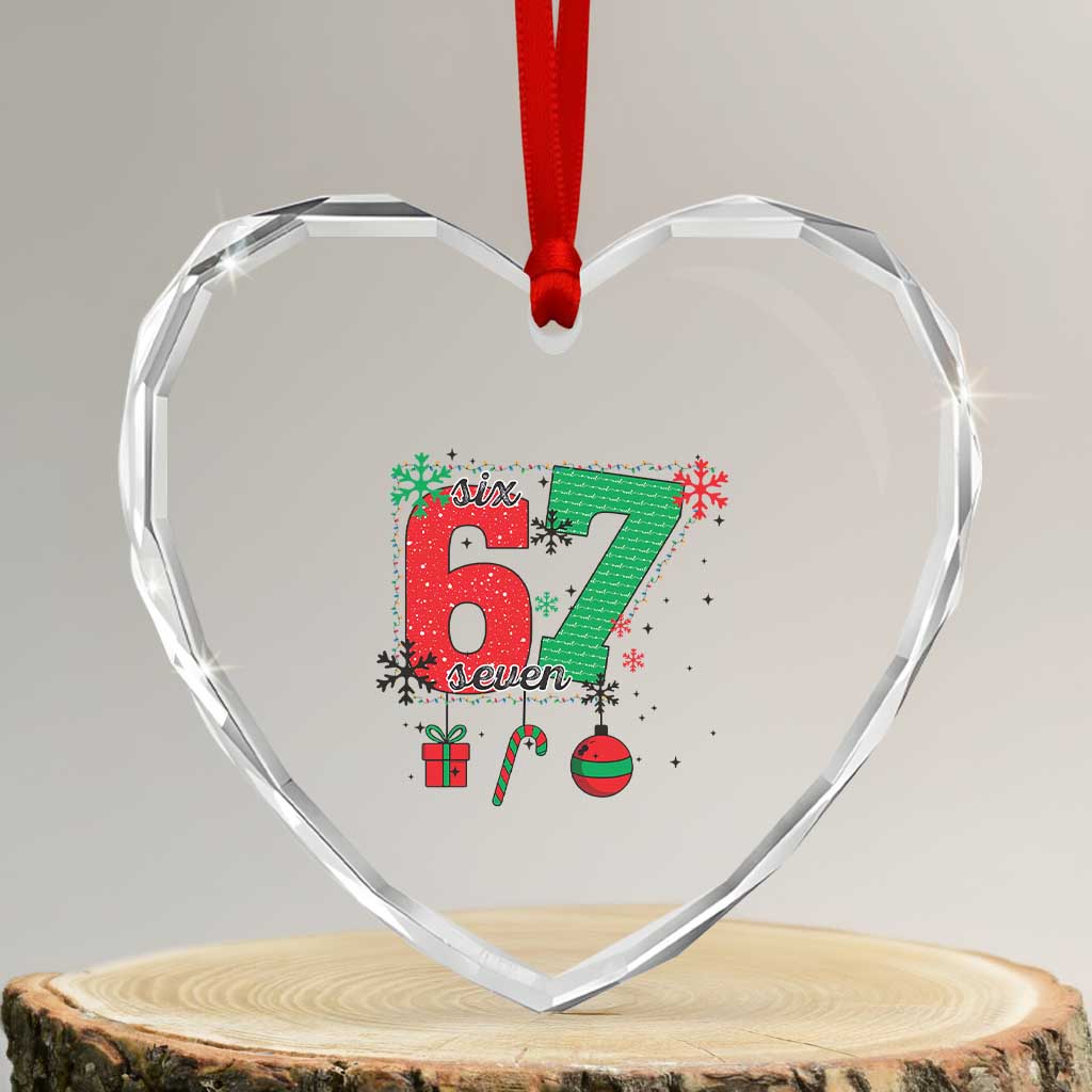 Funny Six Seven Meme Trendy TikTok Heart Crystal Glass Ornament Christmas Gift - Wonder Print Shop