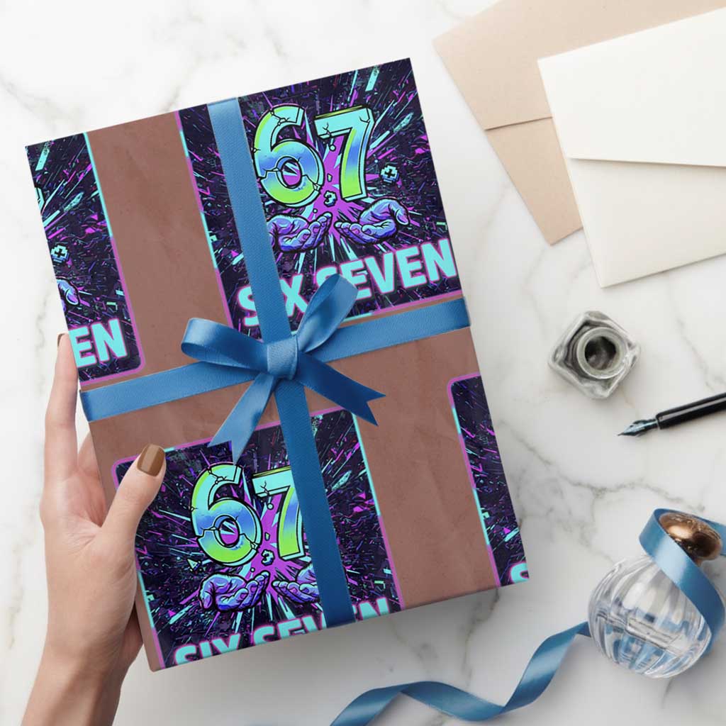 Funny Six Seven Meme Wrapping Paper Roll Cyberpunk Neon Style