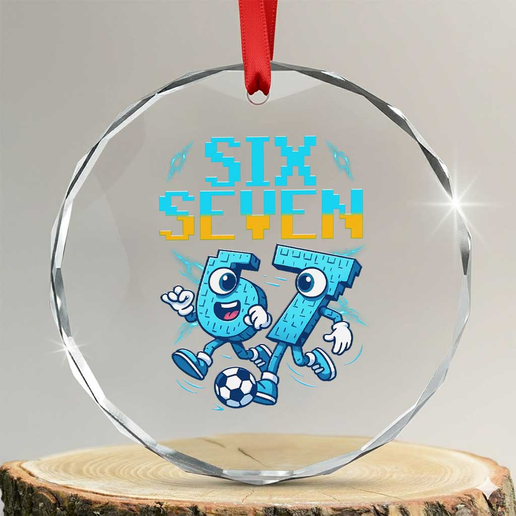 Funny Six Seven Pixel Playing Soccer Crystal Glass Ornament Gen Z Alpha Gift