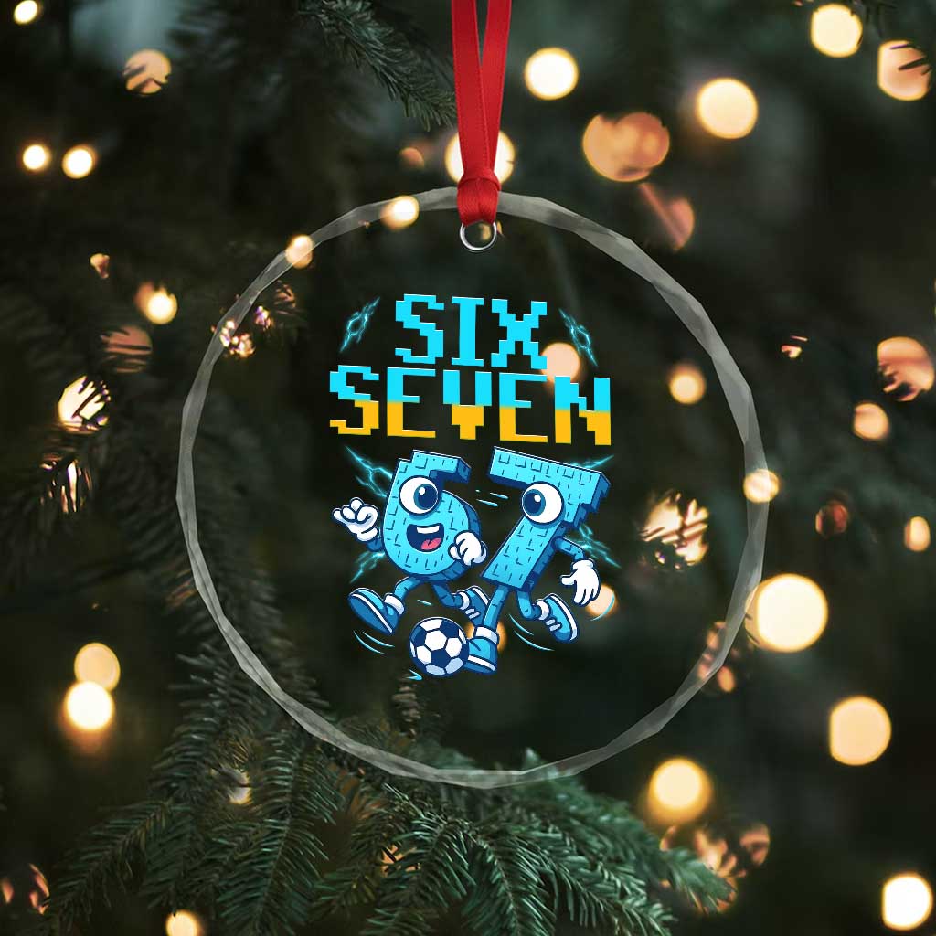 Funny Six Seven Pixel Playing Soccer Crystal Glass Ornament Gen Z Alpha Gift