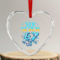 Funny Six Seven Pixel Playing Soccer Heart Crystal Glass Ornament Gen Z Alpha Gift
