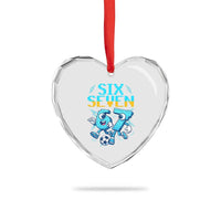 Funny Six Seven Pixel Playing Soccer Heart Crystal Glass Ornament Gen Z Alpha Gift
