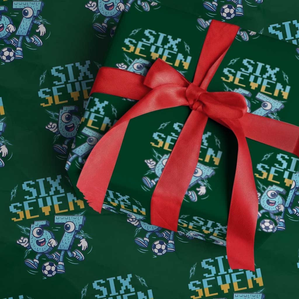 Funny Six Seven Pixel Playing Soccer Wrapping Paper Roll Gen Z Alpha Gift