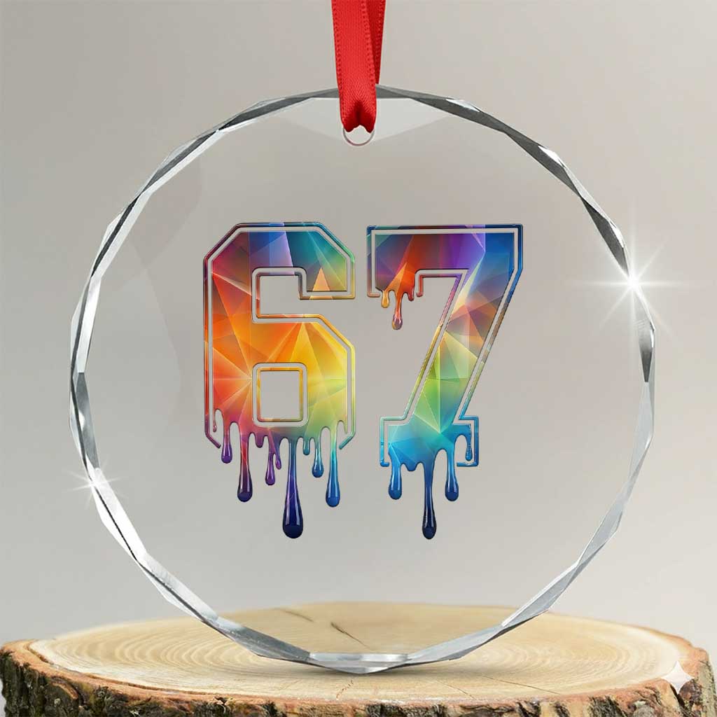 Funny Six Seven Prism Effect Printed Meme Crystal Glass Ornament