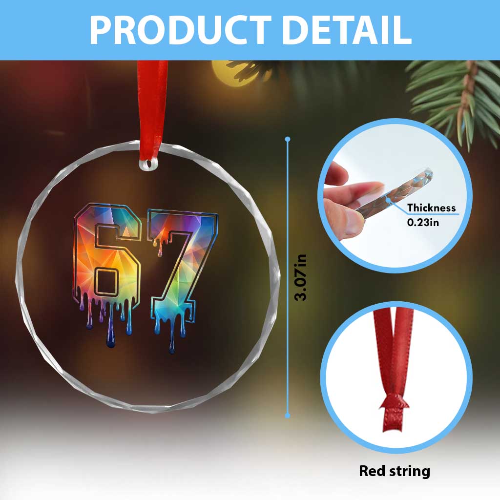 Funny Six Seven Prism Effect Printed Meme Crystal Glass Ornament