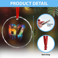 Funny Six Seven Prism Effect Printed Meme Crystal Glass Ornament