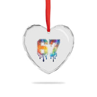 Funny Six Seven Prism Effect Printed Meme Heart Crystal Glass Ornament