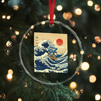 Funny Six Seven Surfing Crystal Glass Ornament The Great Wave Kanagawa Japanese 67 Brainrot Meme