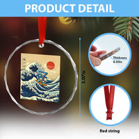 Funny Six Seven Surfing Crystal Glass Ornament The Great Wave Kanagawa Japanese 67 Brainrot Meme