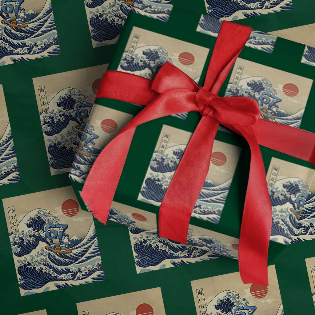 Funny Six Seven Surfing Wrapping Paper Roll The Great Wave Kanagawa Japanese 67 Brainrot Meme