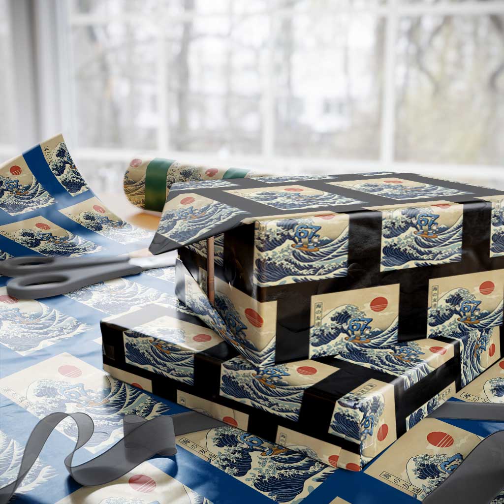 Funny Six Seven Surfing Wrapping Paper Roll The Great Wave Kanagawa Japanese 67 Brainrot Meme