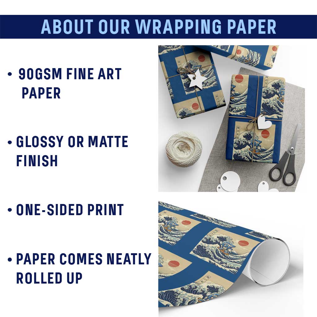 Funny Six Seven Surfing Wrapping Paper Roll The Great Wave Kanagawa Japanese 67 Brainrot Meme