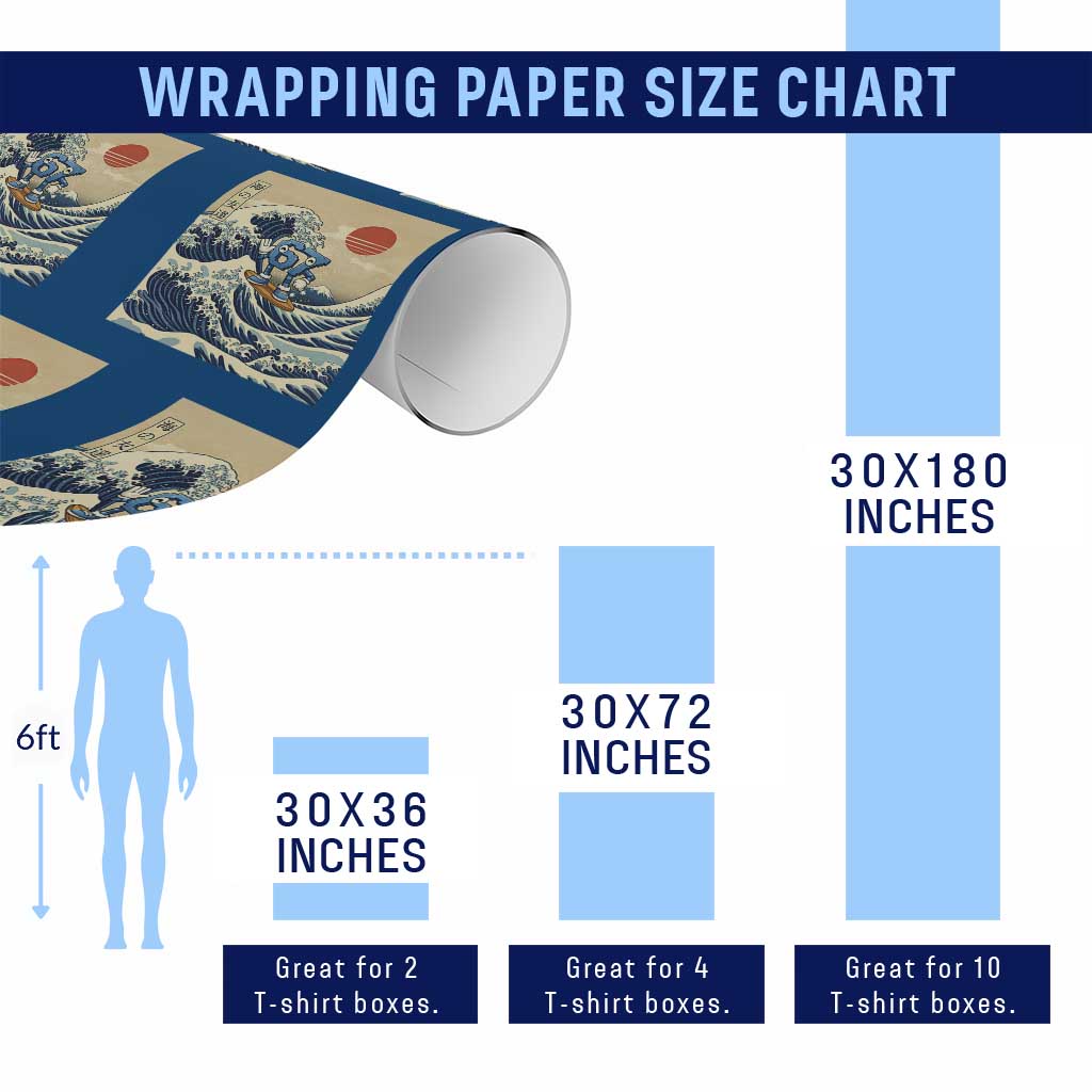 Funny Six Seven Surfing Wrapping Paper Roll The Great Wave Kanagawa Japanese 67 Brainrot Meme