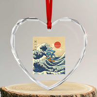 Funny Six Seven Surfing Heart Crystal Glass Ornament The Great Wave Kanagawa Japanese 67 Brainrot Meme