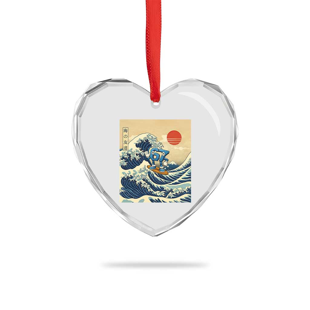 Funny Six Seven Surfing Heart Crystal Glass Ornament The Great Wave Kanagawa Japanese 67 Brainrot Meme