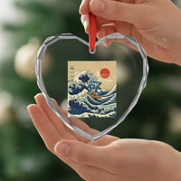 Funny Six Seven Surfing Heart Crystal Glass Ornament The Great Wave Kanagawa Japanese 67 Brainrot Meme
