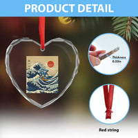 Funny Six Seven Surfing Heart Crystal Glass Ornament The Great Wave Kanagawa Japanese 67 Brainrot Meme