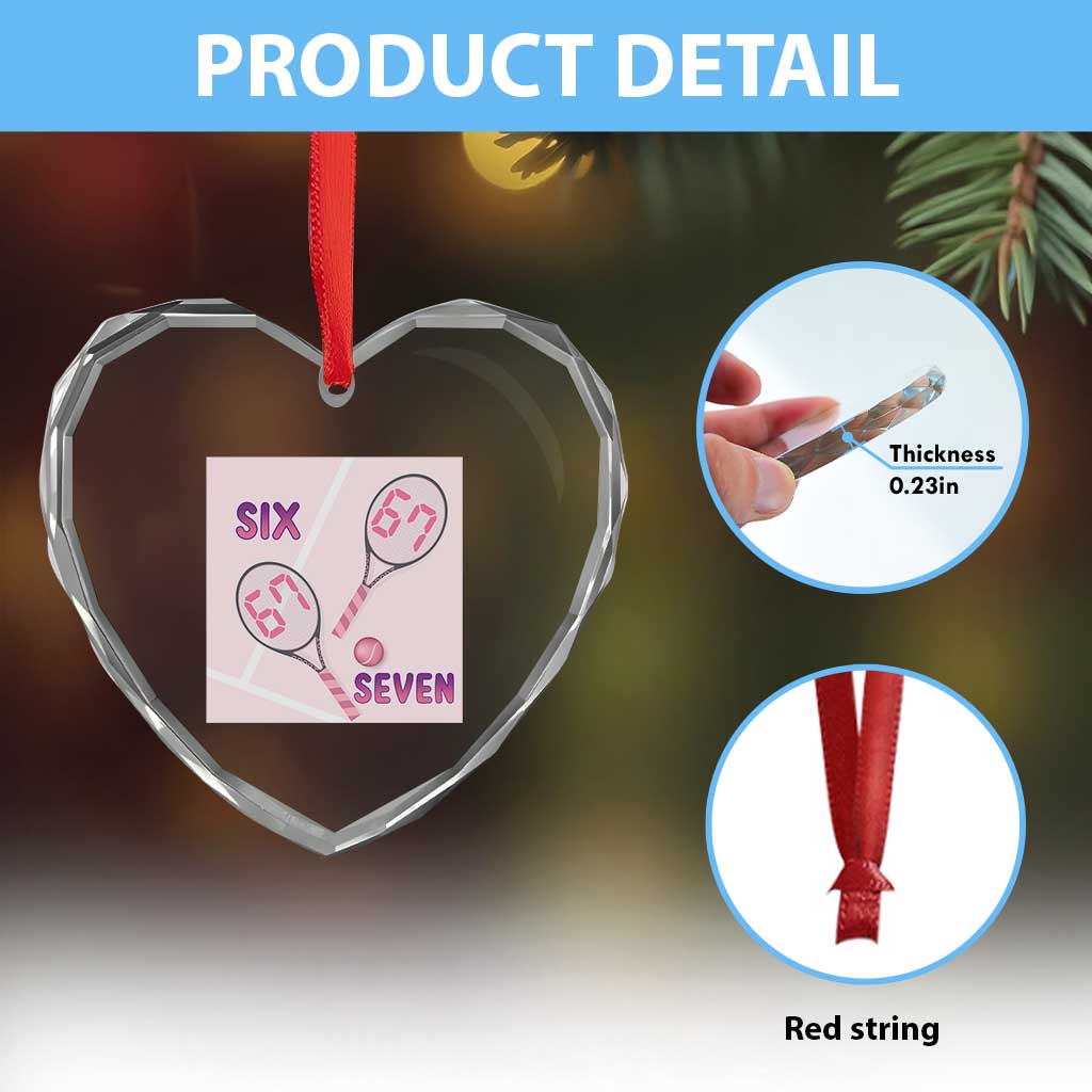 Funny Six Seven Tennis Meme Heart Crystal Glass Ornament Valentine For Women - Wonder Print Shop