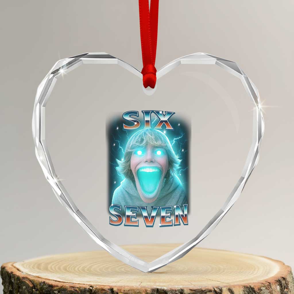 Funny Six Seven The Mason 67 Kid Gen Alpha Meme Heart Crystal Glass Ornament - Wonder Print Shop