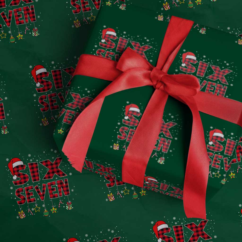 Funny Six Seven Xmas Wrapping Paper Roll 67 Meme Gen Alpha Slang Red Plaid Xmas Pajamas - Wonder Print Shop