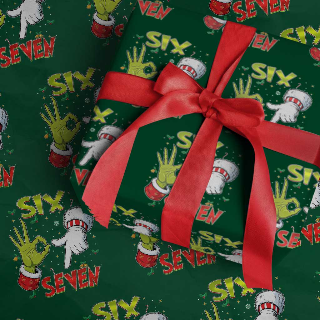 Funny Six Seven Xmas Wrapping Paper Roll 67 Meme Xmas Santa Elf Hand Gen Alpha - Wonder Print Shop