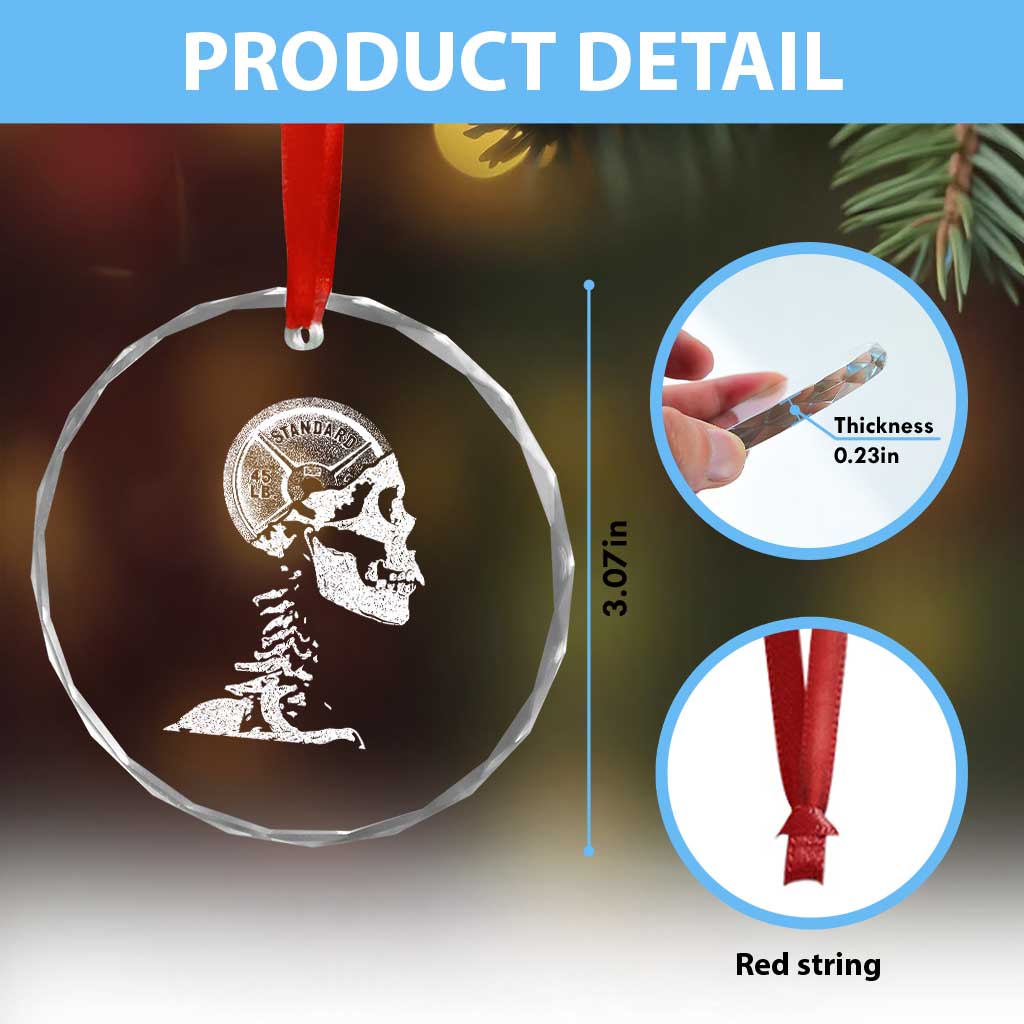 Funny Skeleton 45 lbs Plate Weight Lifting Gym Working Out Crystal Glass Ornament - Wonder Print Shop