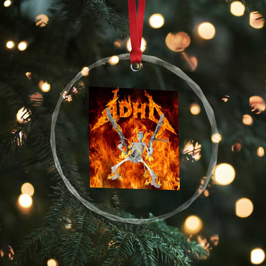 Funny Skeleton ADHD Crystal Glass Ornament Meme Flames Neurodivergent Gen Z TS10