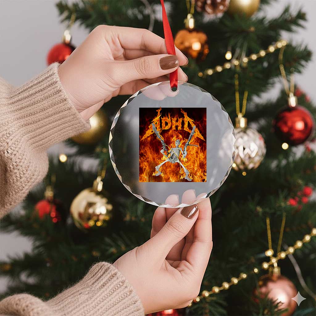 Funny Skeleton ADHD Crystal Glass Ornament Meme Flames Neurodivergent Gen Z TS10