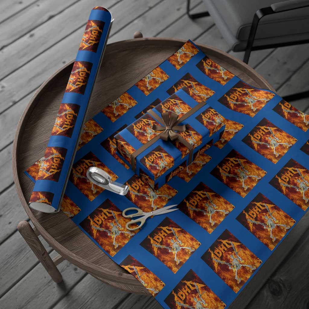 Funny Skeleton ADHD Wrapping Paper Roll Meme Flames Neurodivergent Gen Z - Wonder Print Shop