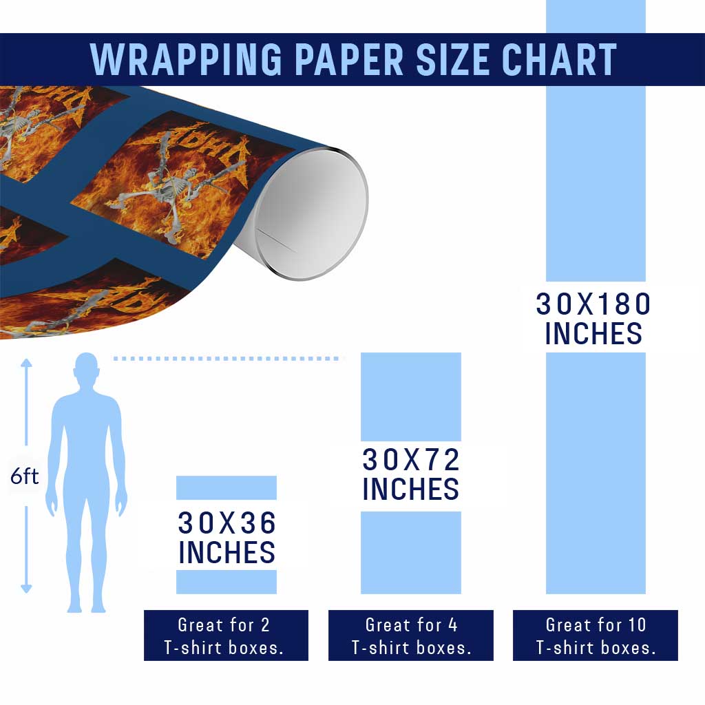 Funny Skeleton ADHD Wrapping Paper Roll Meme Flames Neurodivergent Gen Z - Wonder Print Shop