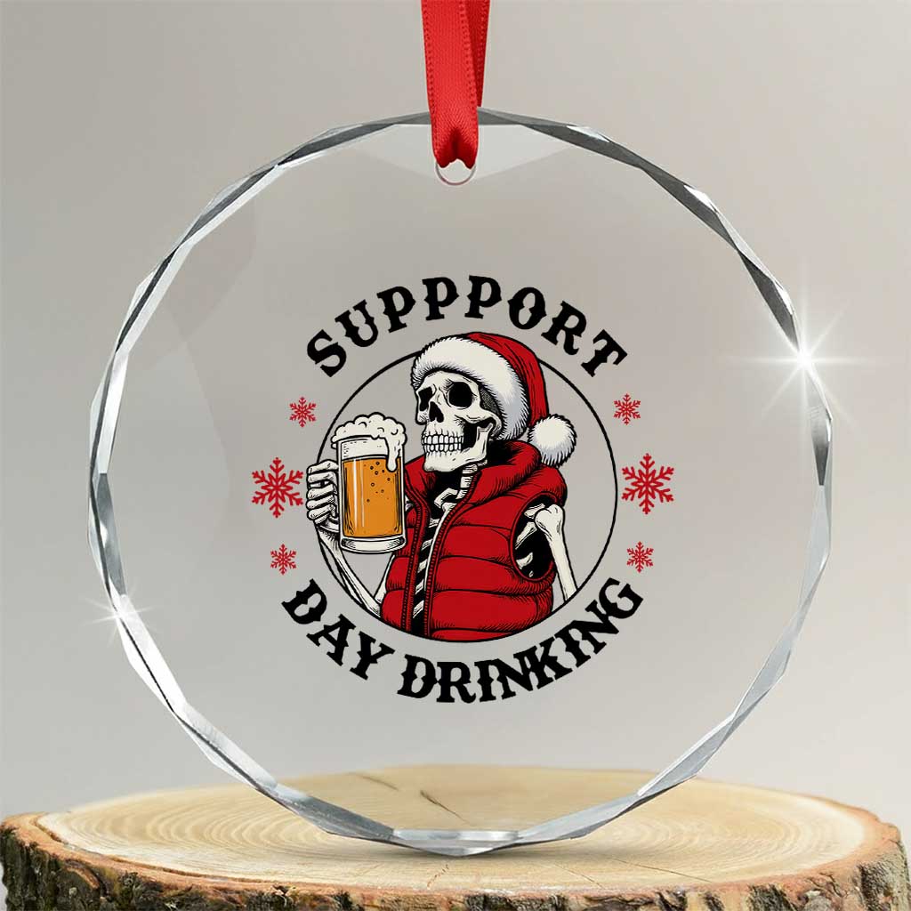 Funny Skeleton Beer Christmas Crystal Glass Ornament Support Day Drinking - Wonder Print Shop
