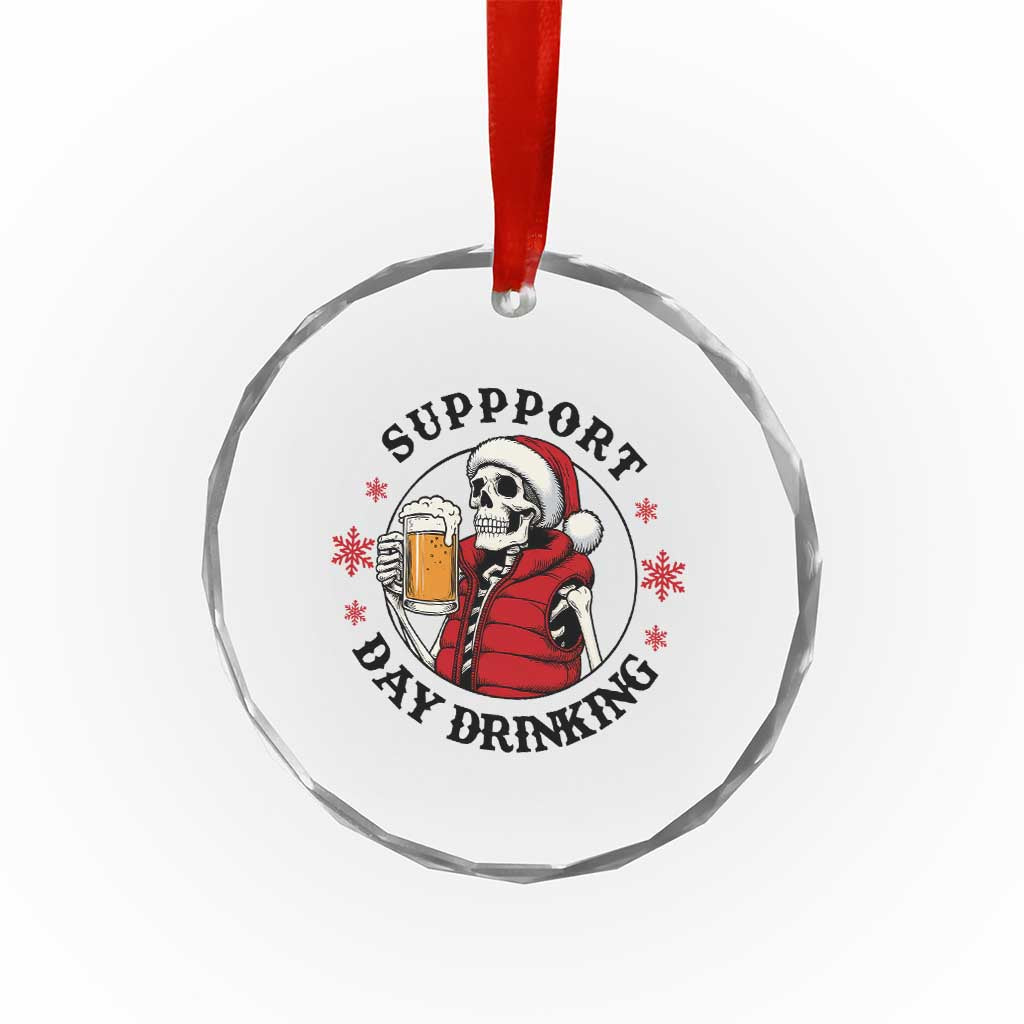 Funny Skeleton Beer Christmas Crystal Glass Ornament Support Day Drinking - Wonder Print Shop