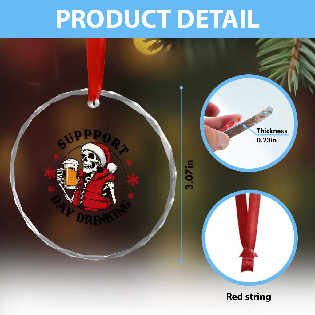 Funny Skeleton Beer Christmas Crystal Glass Ornament Support Day Drinking - Wonder Print Shop
