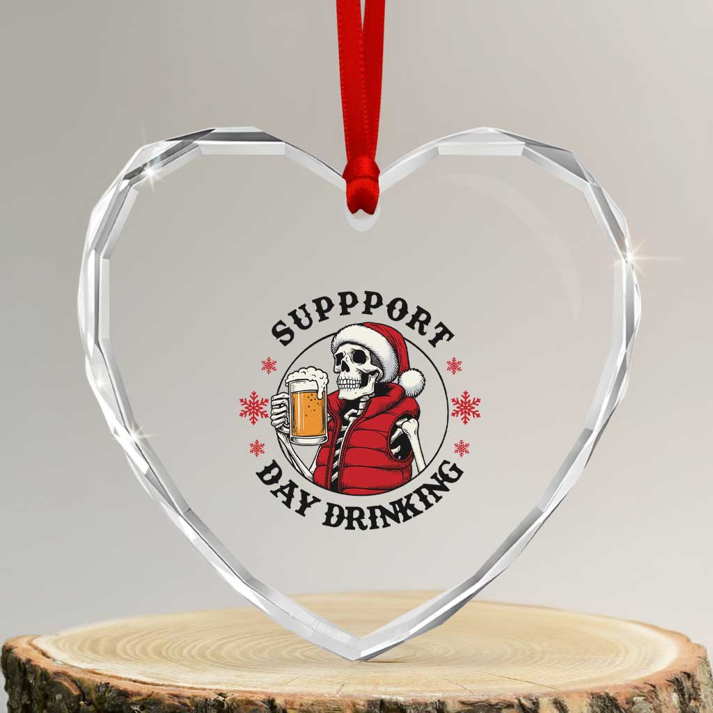 Funny Skeleton Beer Christmas Heart Crystal Glass Ornament Support Day Drinking - Wonder Print Shop