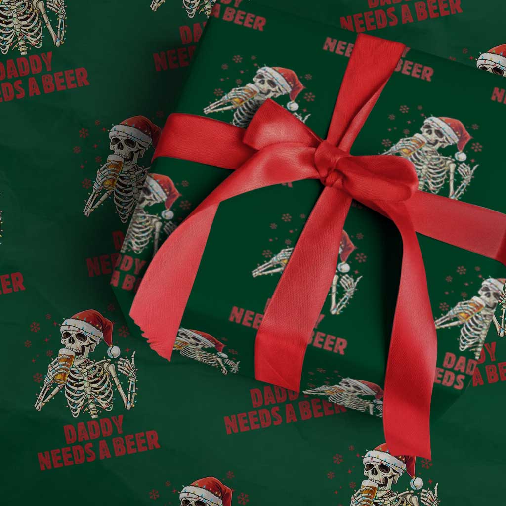 Funny Skeleton Beer Christmas Wrapping Paper Roll Daddy Needs A Beer - Wonder Print Shop