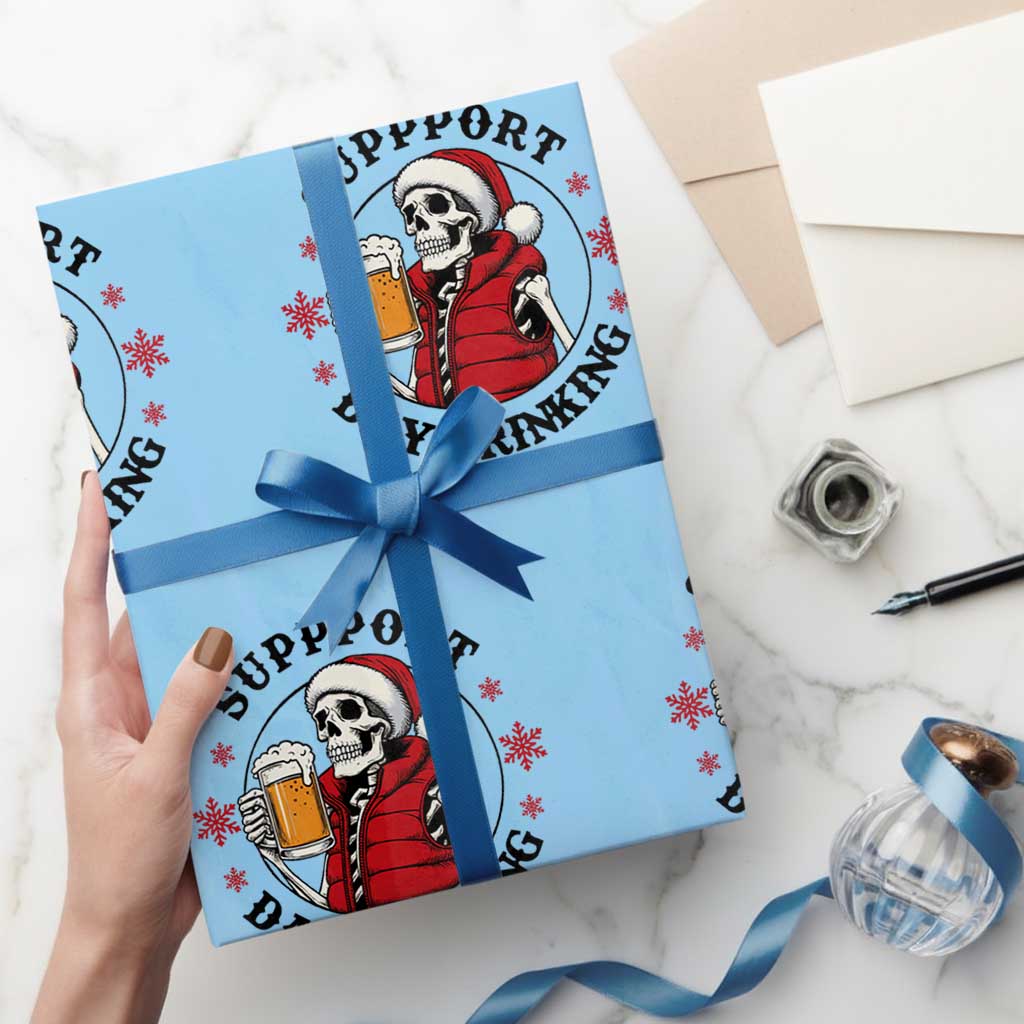 Funny Skeleton Beer Christmas Wrapping Paper Roll Support Day Drinking - Wonder Print Shop