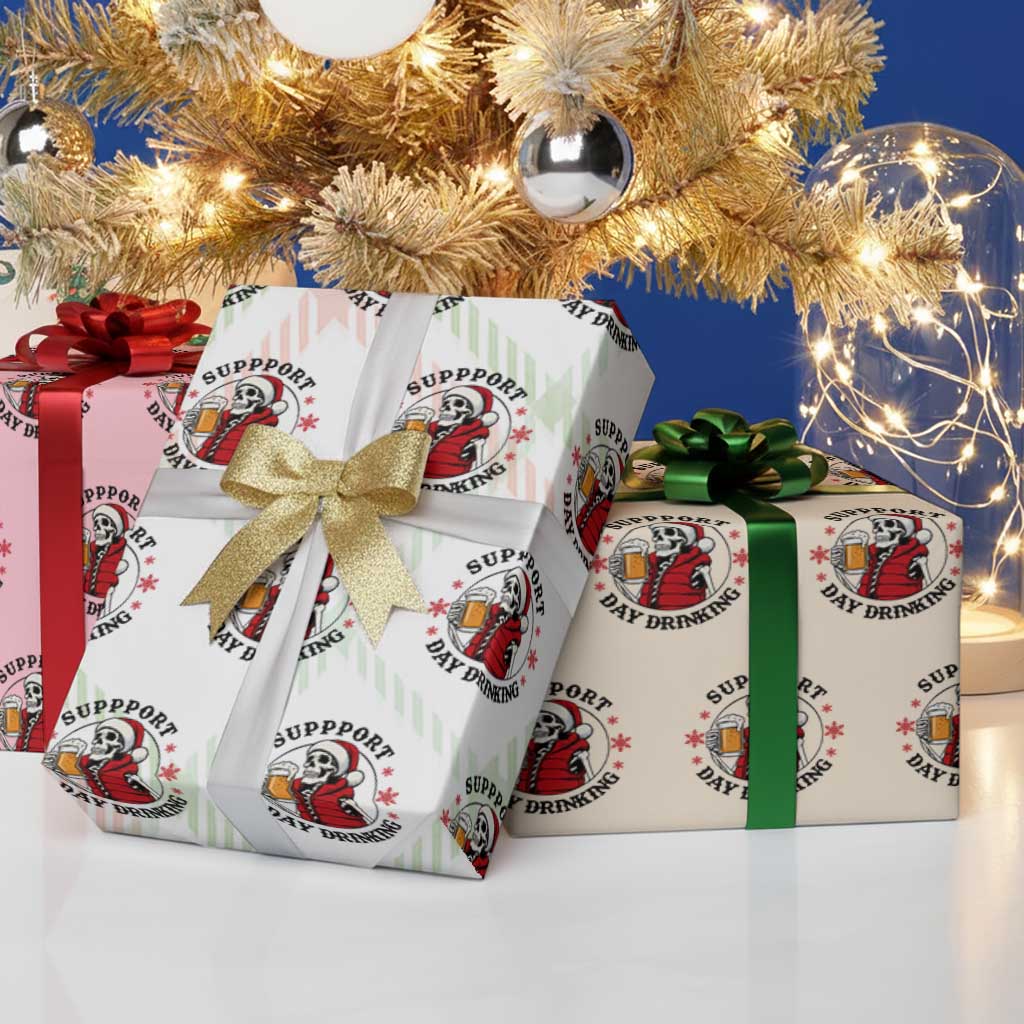 Funny Skeleton Beer Christmas Wrapping Paper Roll Support Day Drinking - Wonder Print Shop